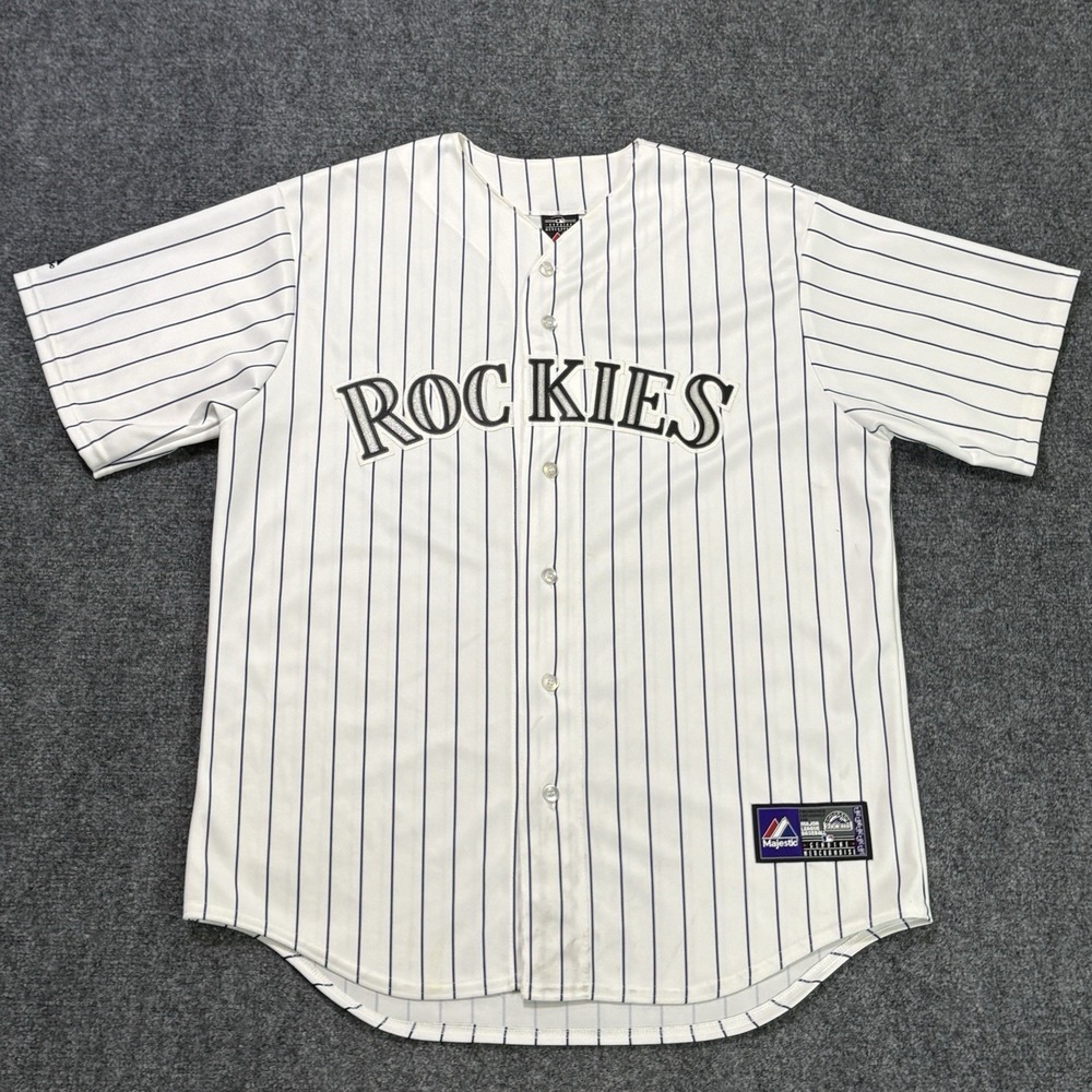 Colorado Rockies Troy Tulowitzki Majestic Jersey Size Large Pinstripe White MLB